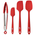 Silicone Spatula Set 4 Pcs Rubber Spatulas Silicone Heat Resistant 600°F (3 Pcs + Tongs Red)