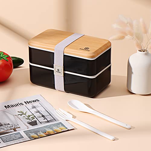 Bento Box Adult Lunch Box with Compartments for Women & Men (Black)