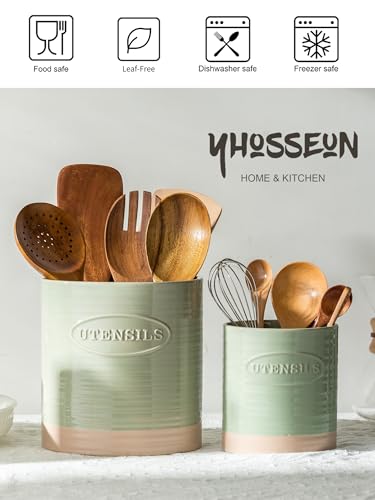 Kitchen Utensil Holder Set of 2 (Set of 2 (6.7 inches + 5.1 inches) / C-Green & Clay)