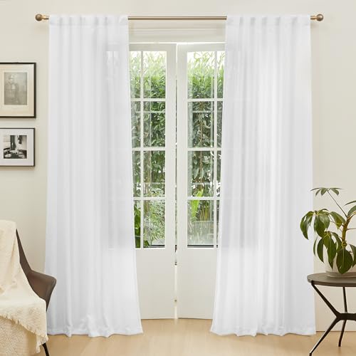 White Curtains 84 Inch Length 2 Panels Set (50"W x 84"L (Pack of 2) / White)