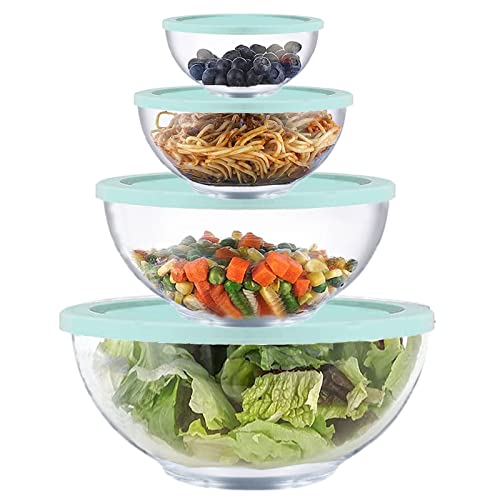 Glass Mixing Bowl Set with Airtight Lids for Kitchen Baking Prepping (Set of 4 with Lids)