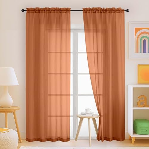 Orange Sheer Curtains 90 Inches Long 2 Panels (42"W x 90"L (Pack of 2) / Orange)