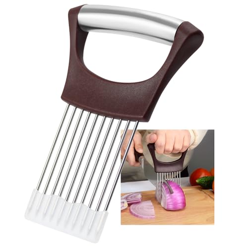 Stainless Steel Onion Holder for Slicing (Wine Red)