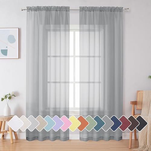 Light Grey Sheer Curtains 84 Inches Long (Light Grey / 42"W x 84"L (Pack of 2))