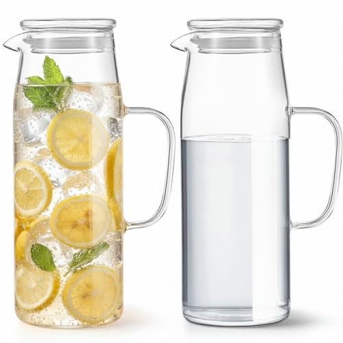 2 Sets Glass Pitcher with Lid Water Carafe (Glass Lid / 2l)