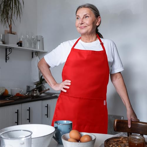 Red Adjustable Bib Apron for Women with Pockets (Red X1)