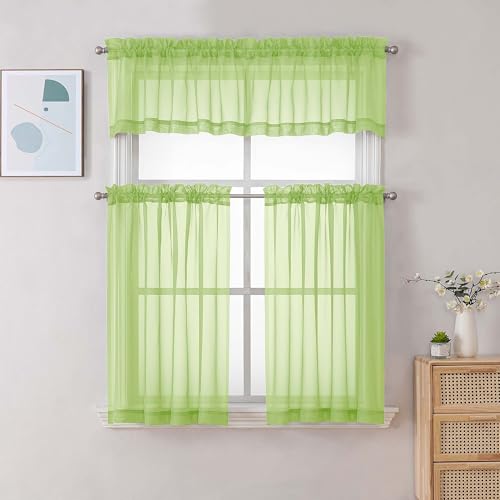 Sheer Curtains 36 inch Length 2 Panels Set (Lime / 42"W x 36"L (Pack of 2))