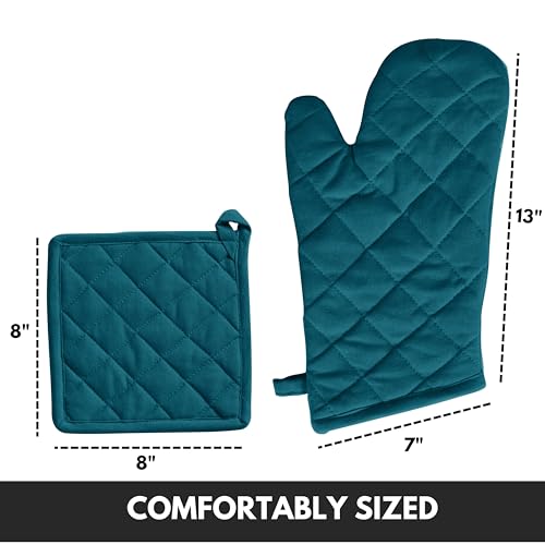 Oven Mitt & Pot Holder 100% Cotton Heat Resistant Kitchen Oven Mitt (Teal Green)
