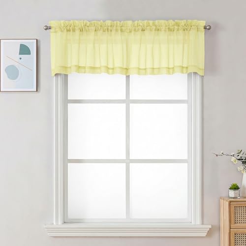Sheer Valances for Windows (Light Yellow / 42"W x 14"L (Pack of 2))