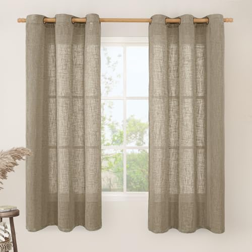 Taupe Semi Sheer Linen Curtains 63 Inch Length 2 Panels (34"W x 63"L (Pack of 2) / Taupe)