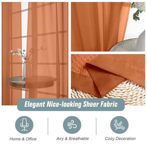 Orange Sheer Curtains for Window 96 Inches Long 2 Panels Set (42"W x 96"L (Pack of 2) / Orange)