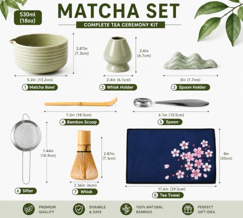 8PCS Matcha Whisk Set with Ceramic Bowl