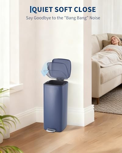 8 Gallon Step Square Trash Can with Soft (Navy Blue)