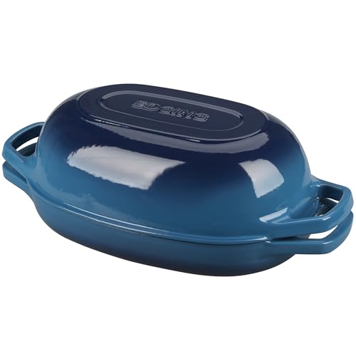 Enameled Cast Iron Oval Dutch Oven Pot with Lid (Lake Blue / 5 Quart)