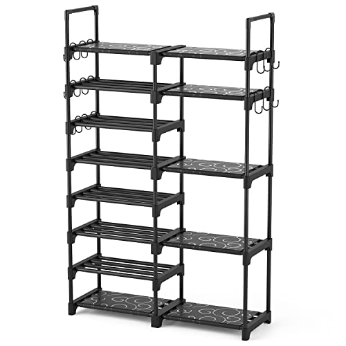 Shoe Rack Organizer (Black / 8 Tier - 2 Row（33.4''W）)