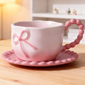 Bow Coffee Mug Pink Coquette Coffee Mugs Set with Saucer 12 OZ Porcelain Tea Cup Bow Cute Mug for Women Girl (#B Pink Bow Coffee Mug)