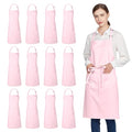 12 Pack 100% Cotton Aprons Bulk with 2 Pockets Cooking Chef Kitchen Adjustable Bib Apron for Women Men (Pink)