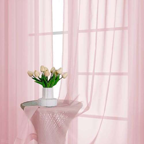 Blush Pink Sheer Curtains 72 Inches Long 2 Panels Set (Blush Pink / 59"W x 72"L (Pack of 2))