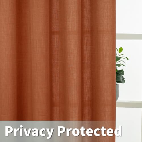 95 Inch Long Terracotta Linen Sheer Curtains for Living Room 2 Panels (52"W x 95"L (Pack of 2) / Silver Grommet-terracotta)