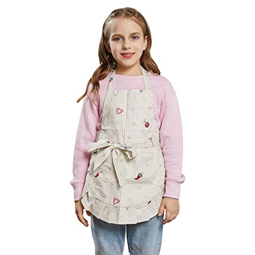 Kids Aprons for Girls with Pockets (White-child)