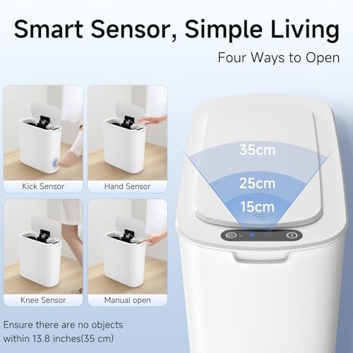 Automatic Small Bathroom Trash Can with Lid (White)