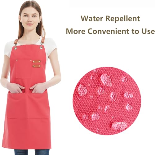 Chef Aprons for Women Men with Oversized Pockets (Pink)