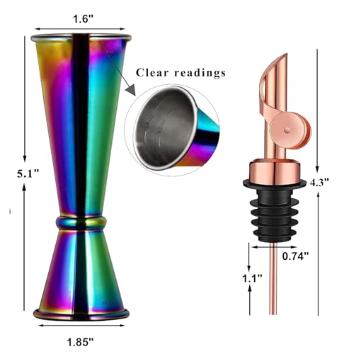 Jigger for Bartending (1 Jigger+ 2 Auto Flip Pourers / Rainbow)