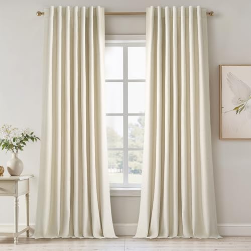 Cream Extra Long 120 Inch Blackout Curtains for Large Window Treatment Natural Farmhouse Thick Linen Texture Sound Proof Drapes Room Divider Pleat Ceiling Track Burg Bedroom 10Ft (Cream / 52"W x 120"L (Pack of 2))