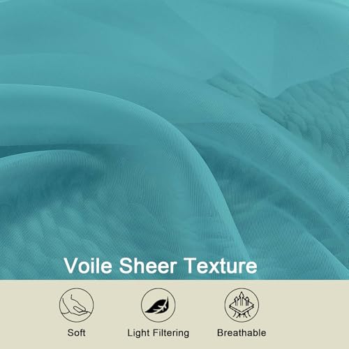 Sheer Turquoise Curtains for Bedroom Living Room 63 Inch Length 2 Panels (Turquoise / 42"W x 63"L (Pack of 2))