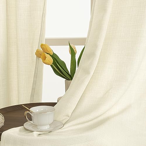 72 Inch Length Sheer Linen Curtains for Living Room (52"W x 72"L (Pack of 2) / Silver Grommet-light Beige)