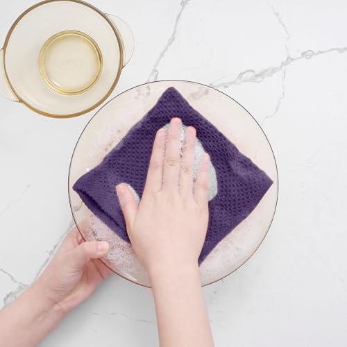 100% Cotton Waffle Weave Kitchen Dish Cloths 12 (Eggplant / 12 X 12 - 12 Pack)