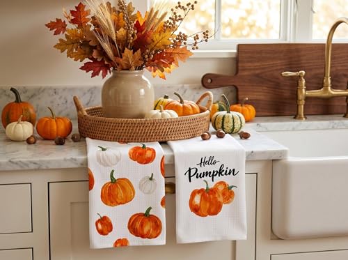 Fall Kitchen Towels Decorations for Home (Orange)