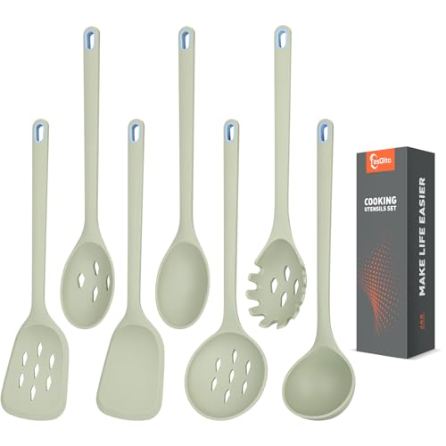 Large Silicone Utensils Set of 7 for Cooking (Green)