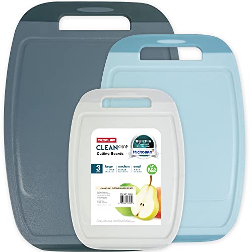 Microban Antimicrobial Plastic Cutting Board 3 Sets (Blue/Gray / 3pc Set - S/M/L)
