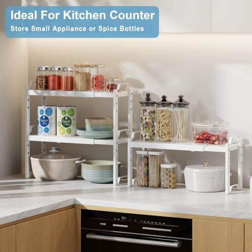 Narrow Expandable Cabinet Shelf Organizer (White / 2 Pack Narrow Model: 12.5"-20.5"L × 5.5"W × 7.9"H)