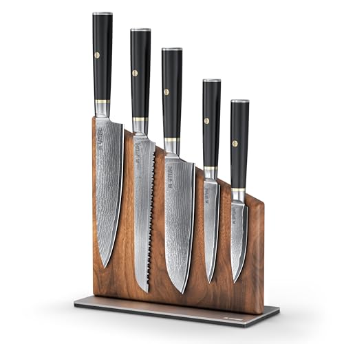 Magnetic Kitchen Knife Block Set (Black/Gold / 6-Piece)