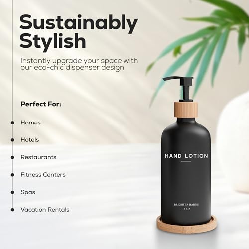 Black Glass Lotion Dispenser with Pump by Brighter Barns (Back L)