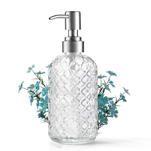 14 OZ Refillable Glass Soap Dispenser for Hand Soap & Lotion (Clear)