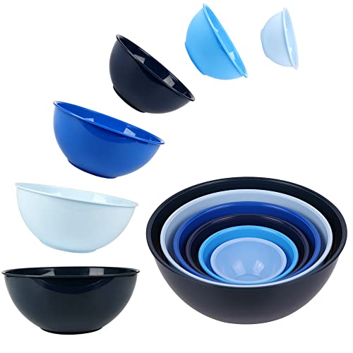 BPA Free Plastic Round Mixing Bowl with Lids (Blue)