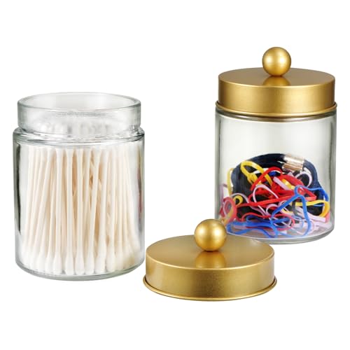 4 Pack Glass Qtip Holder with Gold Stainless Steel Lids (4 pack / Gold)