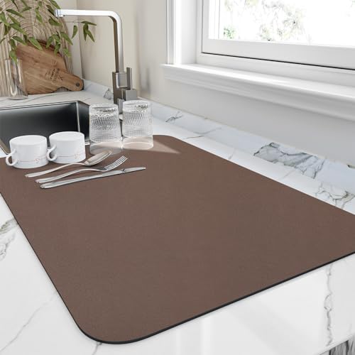 Dish Drying Mat for Kitchen Counter (Brown / 18" x 32")