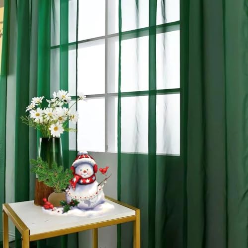 Sheer Voile Window Treatment Rod Pocket Curtain Panels for Kitchen Bedroom Living Room Drapes Sunlight Filtering Privacy Semi Home Decor Assorted Colors Sizes (Foliage Green / 52"W x 45"L (Pack of 2))