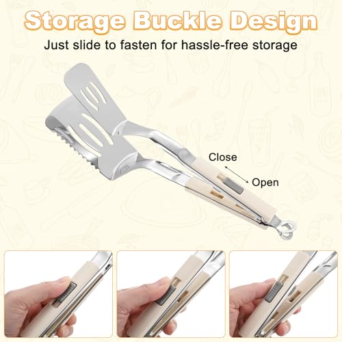 Spatula Tongs (White Handle, Silver Tone)