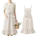 1 Pack 100% Cotton Aprons with Pockets Pinafore Dress for Women Vintage Cotton Apron for Christmas Kitchen Cooking Gifts (Beige / Vintage)
