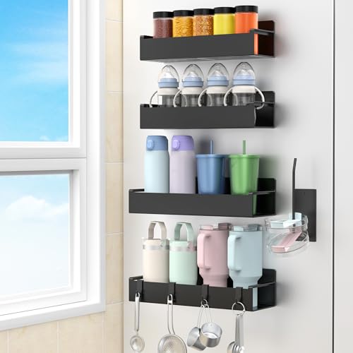 Magnetic Water Bottle Holder for Fridge Black (4 Pack / Black)