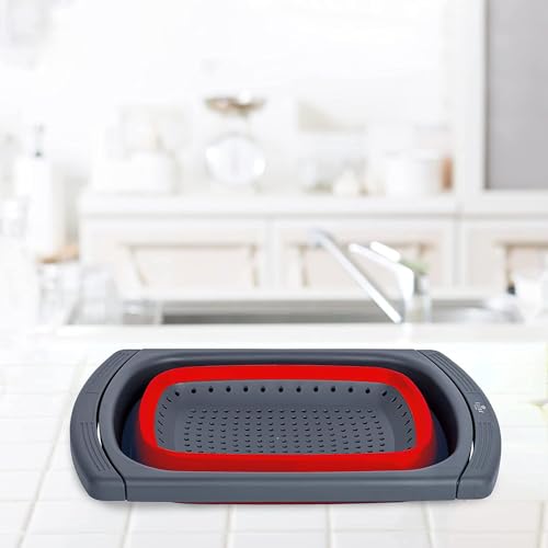 Collapsible Colander Strainer with Extendable Handles (Red)