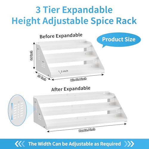 3 Tier Expandable Spice Organizer for Cabinet (White)