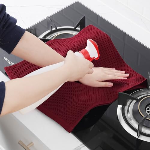 100% Cotton Waffle Weave Kitchen Dish Towels 8 (Burgundy / 13 X 28 - 8 Pack)