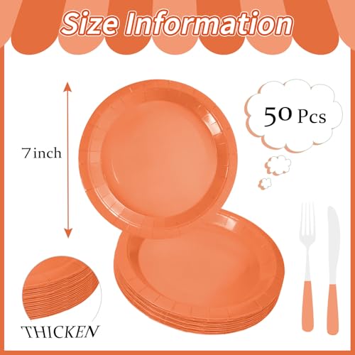 50 Pcs Orange Paper Plates 7 Inch Orange Dessert Plates Disposable Dinner Plates for Baby Shower Bridal Shower Birthday Party Supplies Disposable Paper Plates (orange dinner plates / 50 Pcs)