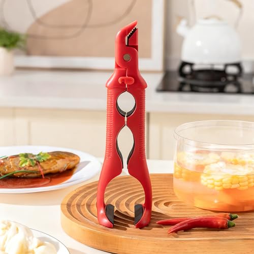 2-in-1 Silicone Kitchen Clamp with Bottle Opener, Heat Resistant Silicone Tongs, Dual-Head Design for Microwave Air Fryer Steamer, Non-Slip Grip Dish Grabber, Easy Open Jar Lid, Dishwasher Safe (1PCS)